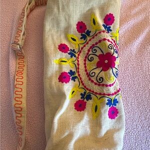 America & Beyond Embroidered Floral Cream Yoga Mat Bag
